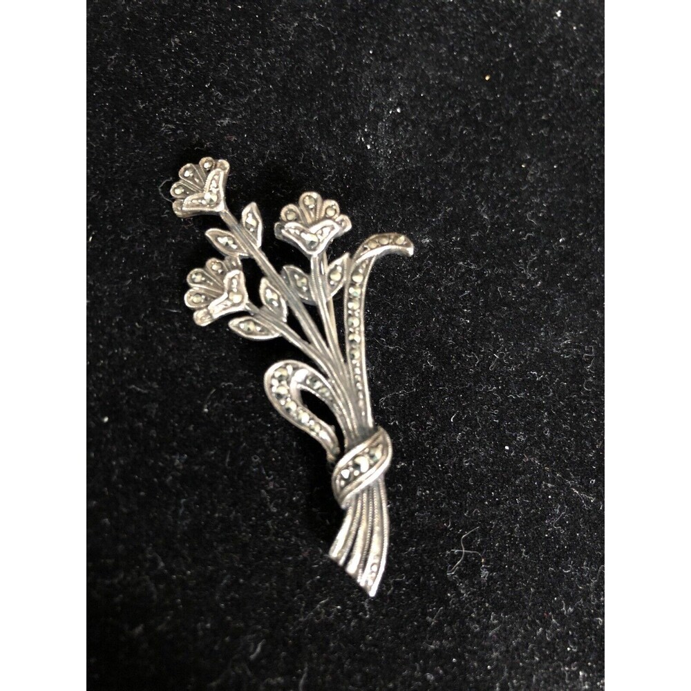 Vintage Silver Marcasite Pin/Brooch Bouquet Of Flowers